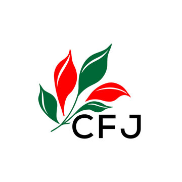 CFJ Minimalist Nature Logo with Red and Green, Leaf Design CFJ Later Logo on White Background
