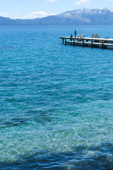Sugar Pine Point Beach on Lake Tahoe with its beach, pine trees, and beautiful clear water.