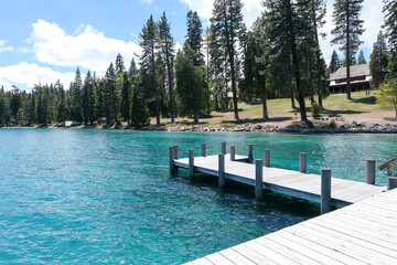 Sugar Pine Point Beach on Lake Tahoe with its beach, pine trees, and beautiful clear water.
