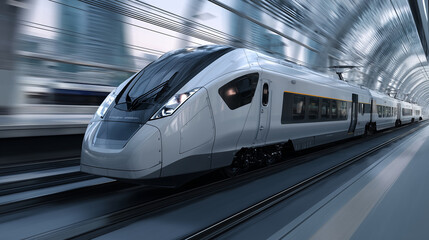 Naklejka premium Modern high-speed electric train traveling through an urban tunnel