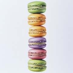Pastel Macarons Stacked Vertically Against a Light Gray Background