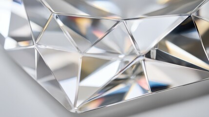 Macro close up of sparkling crystal glass reflecting light