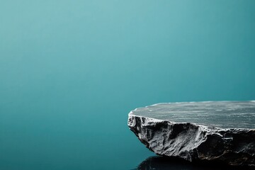 A dark gray stone platform floats atop a teal-colored surface