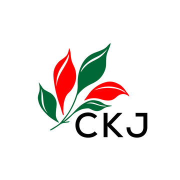 CKJ Minimalist Nature Logo with Red and Green, Leaf Design CKJ Later Logo on White Background
