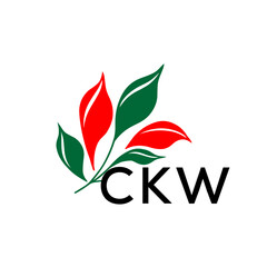 CKW Minimalist Nature Logo with Red and Green, Leaf Design CKW Later Logo on White Background
