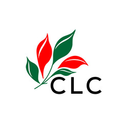 CLC Minimalist Nature Logo with Red and Green, Leaf Design CLC Later Logo on White Background
