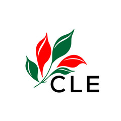 Naklejka premium CLE Minimalist Nature Logo with Red and Green, Leaf Design CLE Later Logo on White Background 