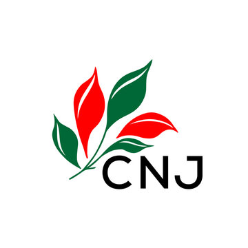 CNJ Minimalist Nature Logo with Red and Green, Leaf Design CNJ Later Logo on White Background
