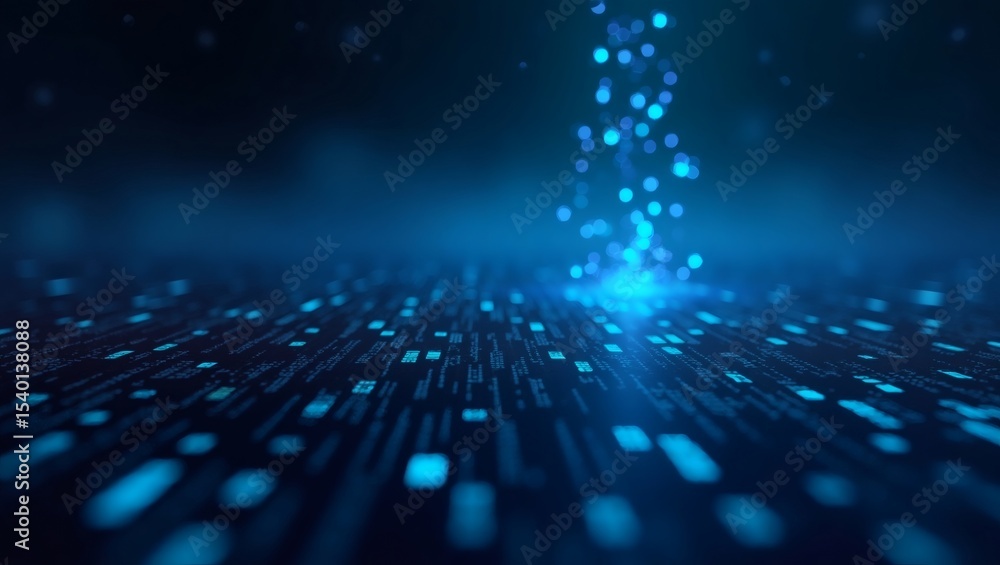 Poster abstract digital art of data flowing in a technological concept, represented with dynamic lighting and effects