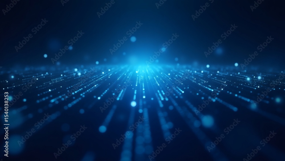 Aufkleber Abstract blue digital data stream background. Glowing lines and particles create a sense of movement and connectivity.
