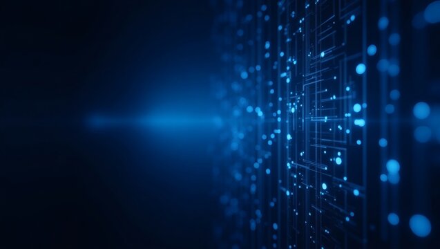abstract blue digital circuits showing connected dots and lines, symbolizing technology and communication, with depth and focus.