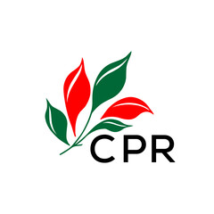 CPR Minimalist Nature Logo with Red and Green, Leaf Design CPR Later Logo on White Background
