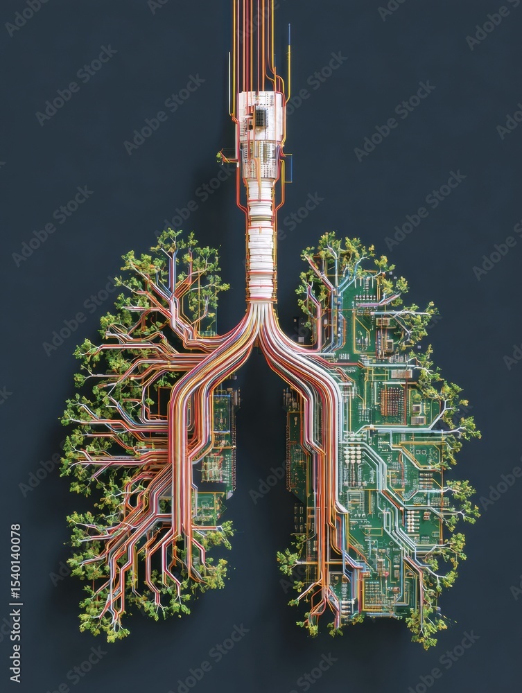 Aufkleber Stylized Cable Circuit Board Merging With Nerve Structures and Organic Tree Branches in a Creative Representation of Technology and Nature