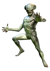 3D Rendering Green Alien on White