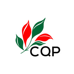 CQP Minimalist Nature Logo with Red and Green, Leaf Design CQP Later Logo on White Background
