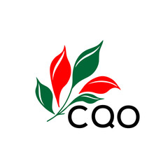 CQO Minimalist Nature Logo with Red and Green, Leaf Design CQO Later Logo on White Background
