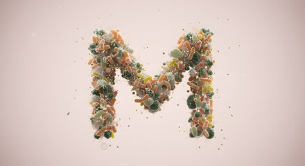 Letter M Made from Pills and Capsules, Creative Pharmaceutical Alphabet