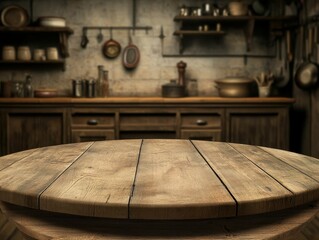 premium quality image of empty Table wood podium background of free space and kitchen high detail 8k