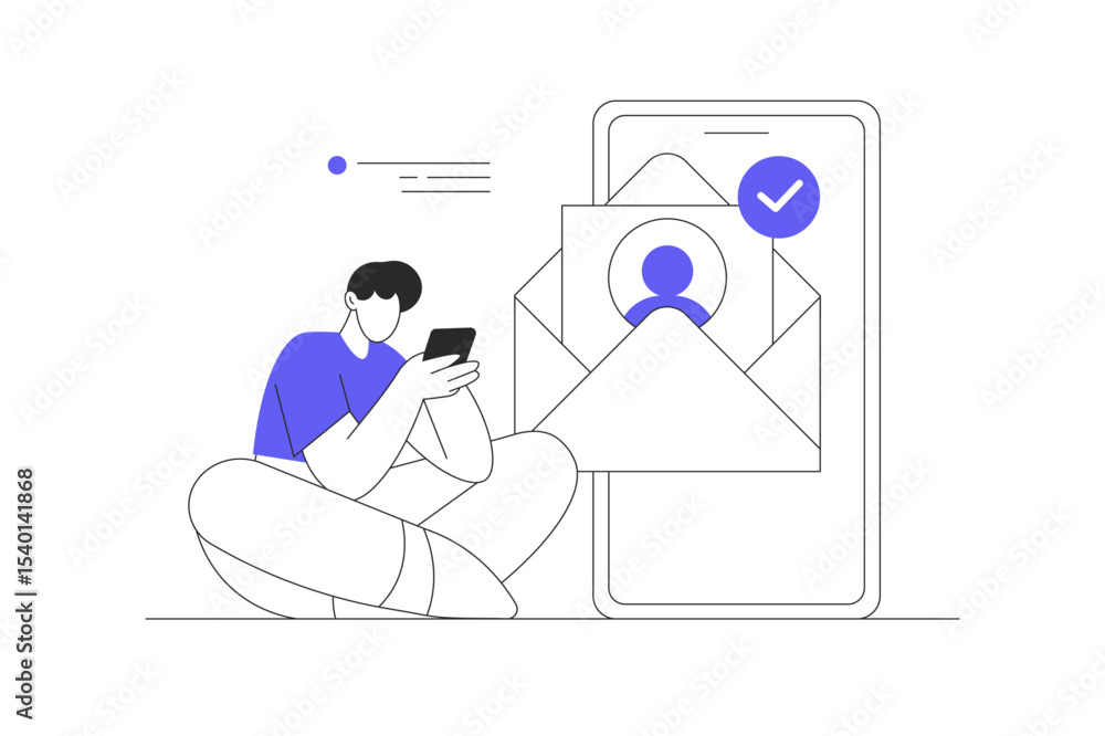 Poster social media and email promotion. man character integrating with social media platform and planning 