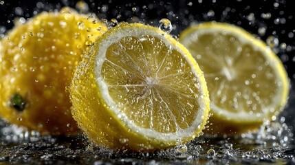 Invigorating Citrus Splash: Fresh Lemons in a Burst of Refreshing Water