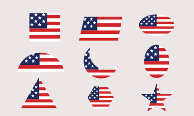 Obraz premium USA Flag icon different shapes, geometric shapes vector illustration.