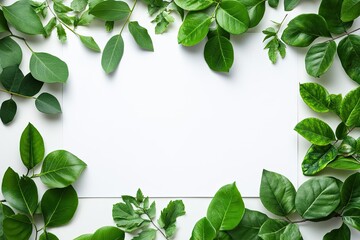 High Resolution Picture of Blank White Page with Green Leaves