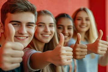 Vibrant Image of Young People in Row with Thumbs Up
