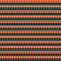 Pattern created by peach, orange, green and black diamonds