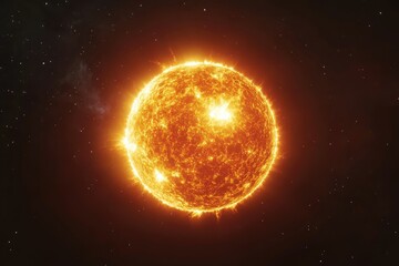 Fiery sun, cosmic orb, ablaze in space