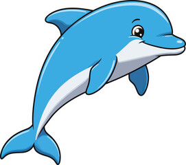 Naklejka premium Happy Cartoon Dolphin Jumping with Joy vector illustration