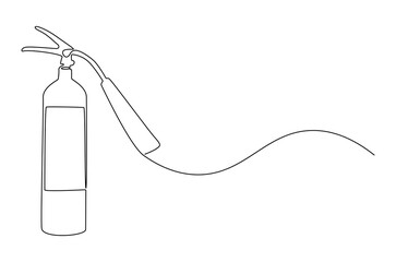 Continuous one line drawing of Fire extinguisher. Single line drawing illustration of Red fire extinguisher. Powerful emergency equipment for industrial concept vector art. Doodle line illustration.