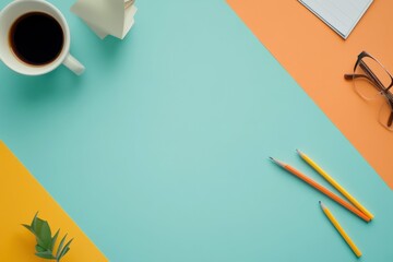 pixel perfect image of top view desk concept with notepad