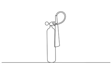 Continuous one line drawing of Fire extinguisher. Single line drawing illustration of Red fire extinguisher. Powerful emergency equipment for industrial concept vector art. Doodle line illustration.