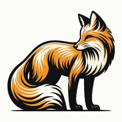 Standing Fox Silhouette Vector Facing Right – Black, White, and Yellow Clean Wildlife Design on White Background