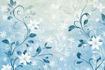 Fototapeta premium serene winter banner with swirling snowflakes on a soft blue background, ideal for festive marketing, Generative AI