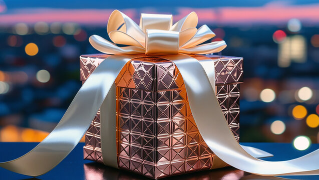 Elegant Rose Gold Gift Box with Satin Ribbon Perfect Present for Special Occasions