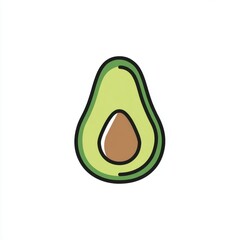 Halved Avocado Illustration Vibrant Green Fruit with Brown Pit on White Background