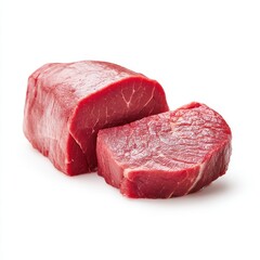 Raw Beef Tenderloin Slices on White Background