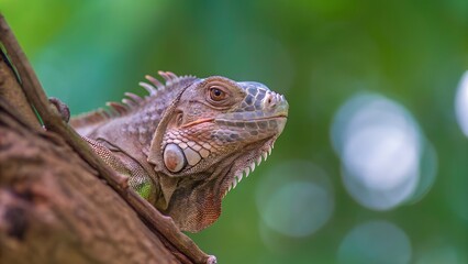 Obraz premium Close-up of a Green Iguana on a Tree Branch