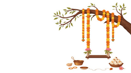 Hariyali Teej isolated on transparent background, Generative ai.