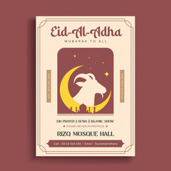 Eid Al-Adha Mubarak Flyer with Goat Silhouette and Mosque