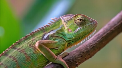 Vibrant Green Chameleon Perched on Branch