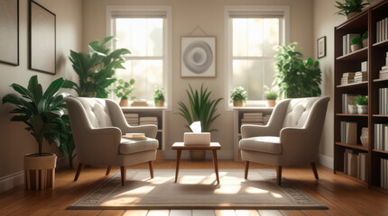Cozy psychologist therapist office interior