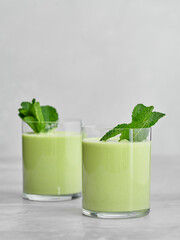 Mint and kiwi fruit protein shake with green spirulina. 