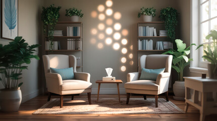 Cozy psychologist therapist office interior