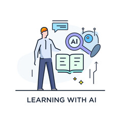 illustrations concept with businessmen. technology, partnership, artificial intelligence business robot, cybes. linear illustration Icons infographics. Landing page site print poster. Line story