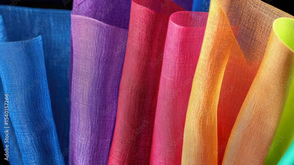 Poster a close-up view of various colored fabrics, suitable for design and craft projects.