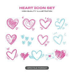 Doodle Heart Icon Set with Hand Drawn Love Symbols