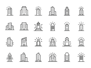 Fototapeta premium Glowing silhouette icon of a modern office building with illuminated edges on a dark background, perfect for corporate branding, real estate presentations, urban business visuals, and architecture 