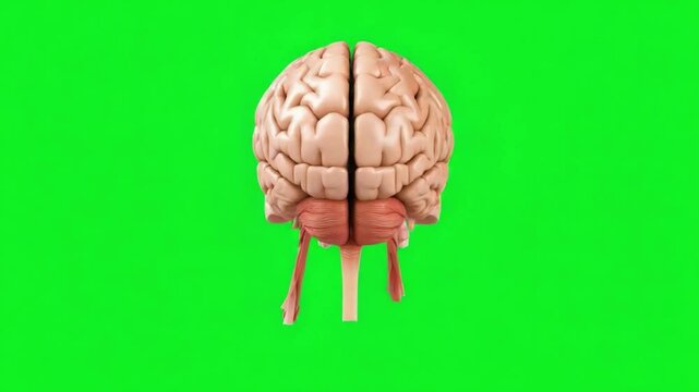 Realistic Human Brain and Skull Anatomy Model with Detailed Structure on Green Background